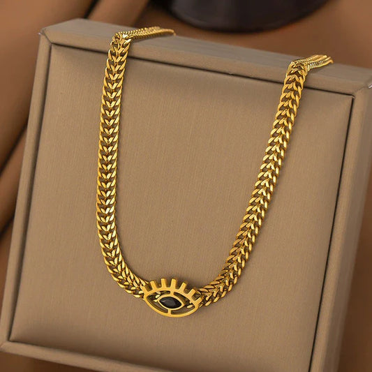Anti Tarnish Gold-Plated Evil Eye Statement Necklace For Woman