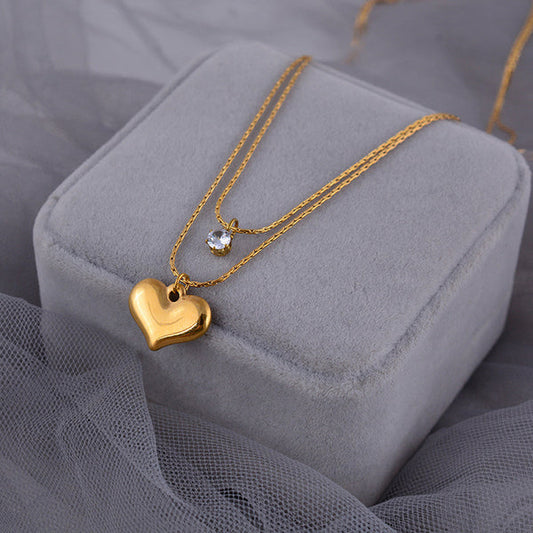 Layered Heart & Diamond Pendant Necklace – Anti-Tarnish