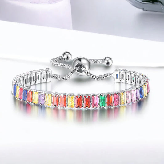 Anti Tarnish Silver Rainbow Crystal Bracelet