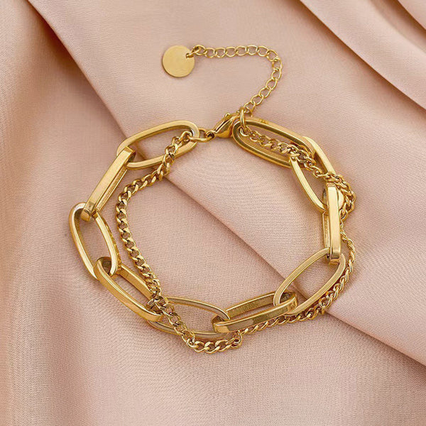 Anti Tarnish Dual Chain Gold Plated Bracelet for Women