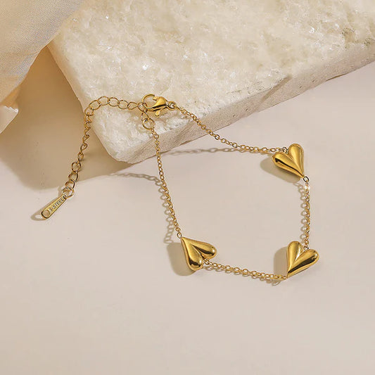 Gold-Plated Dangling Heart Anti Tarnish Bracelet for Women
