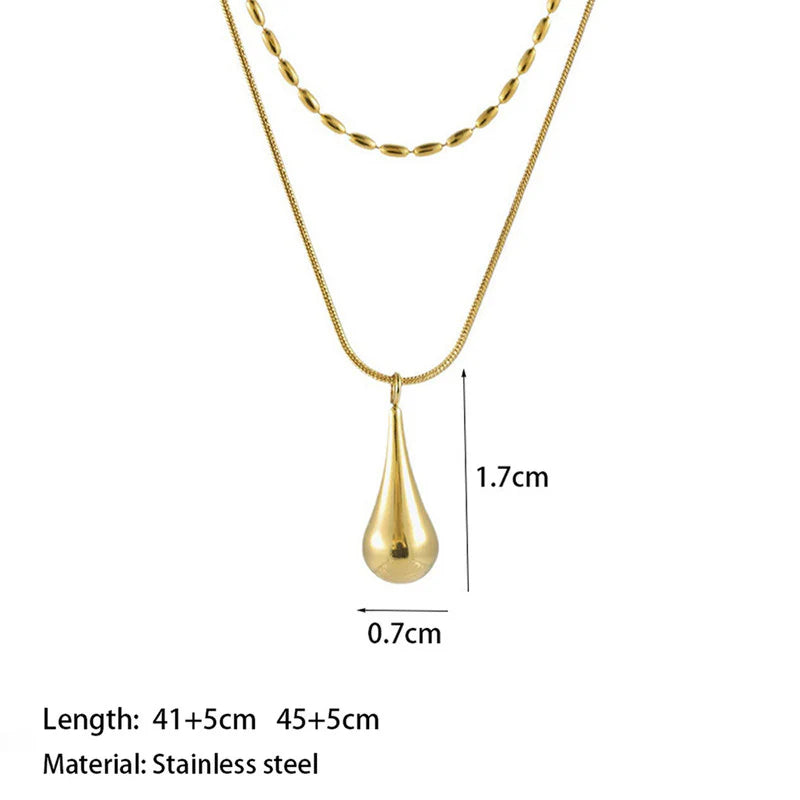 Gold-Plated Anti Tarnish Minimalistic Teardrop Layered Necklace/Pendant