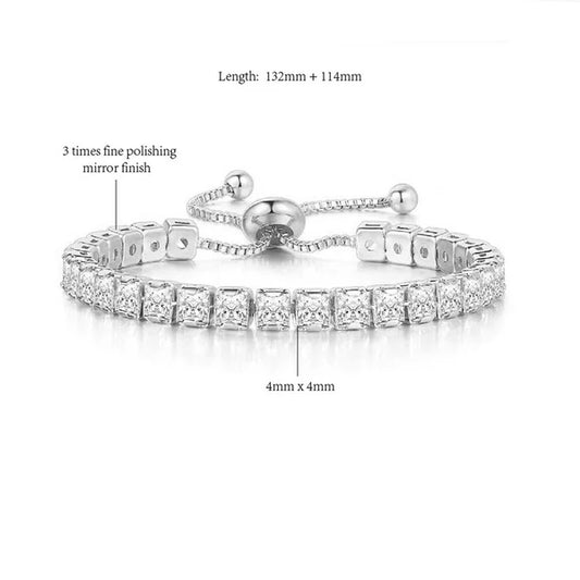 Anti Tarnish Royal Silver Adjustable CZ Bracelet For Women