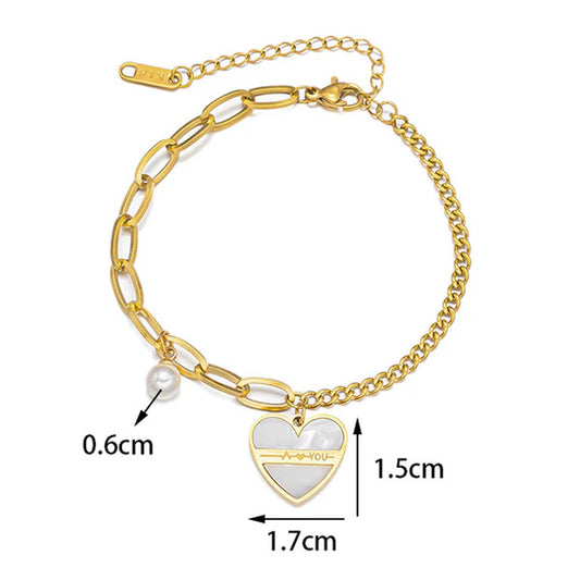 Gold-Plated Heart Charm Bracelet with Pearl | Dainty Jewelry for Women