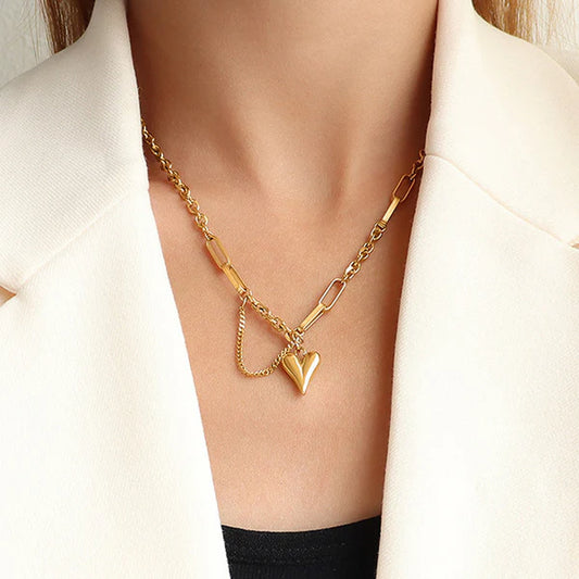 Anti Tarnish Bold Heart Charm Chain Necklace For Women
