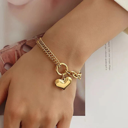 Anti Tarnish Bold Heart Charm Bracelet