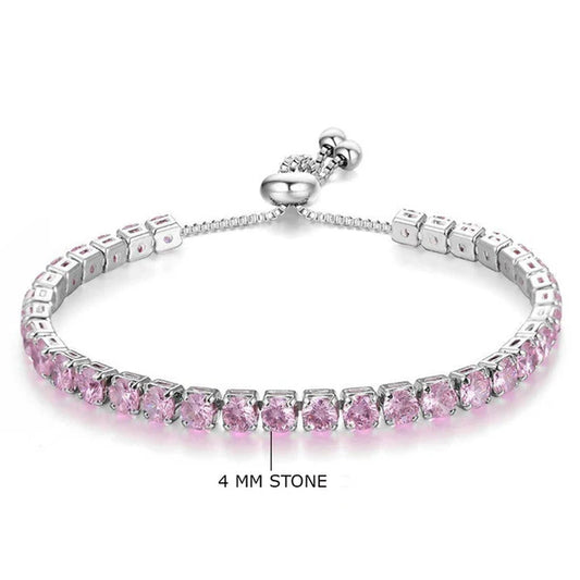 Pink Stone Adjustable Anti Tarnish Silver Bracelet For Women