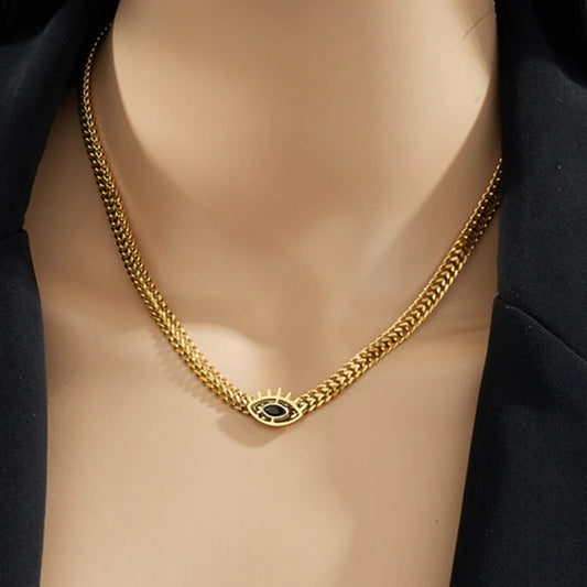 Anti Tarnish Gold-Plated Evil Eye Statement Necklace For Woman