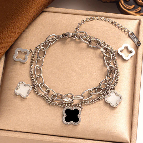 Anti Tarnish Clover Charm Silver Bracelet for Women