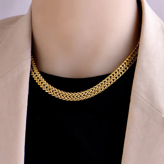 Anti Tarnish Gold-Plated Flat Woven Chain Necklace For Women