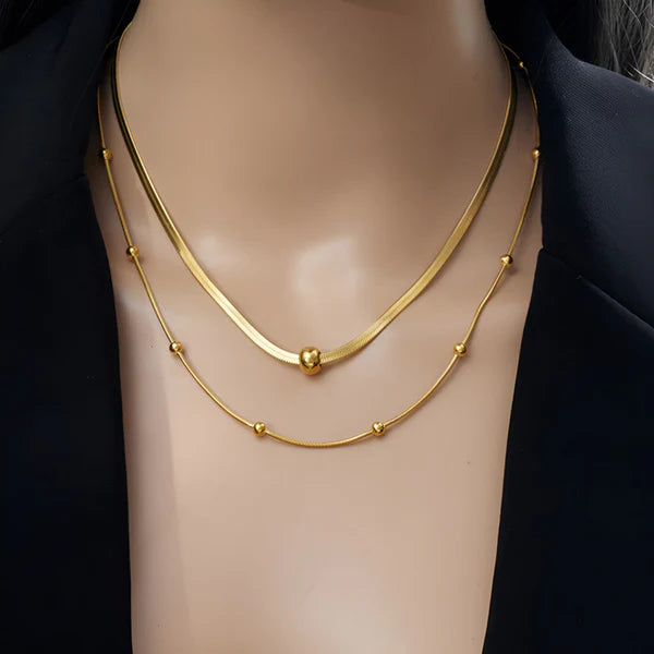 Anti Tarnish Gold Plated Layered Chain Necklace for Women