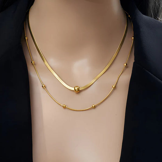 Anti Tarnish Gold Plated Layered Chain Necklace for Women