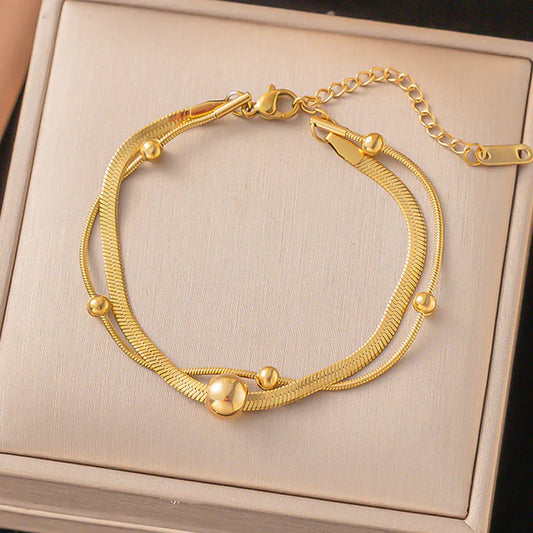 Gold Plated Double Chain Ball Bracelet – Anti Tarnish Jewellery For Women