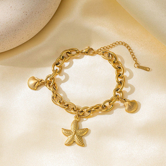 Gold-Plated Starfish Charm Anti Tarnish Bracelet for Women