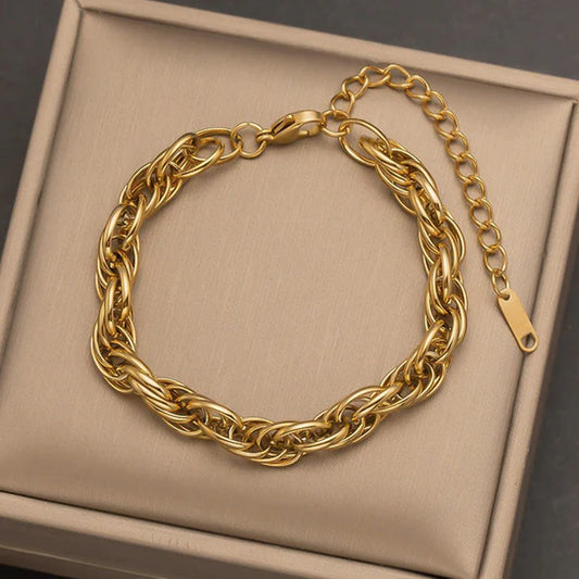 Anti Tarnish Gold Plated Rope Chain Bracelet For Woman