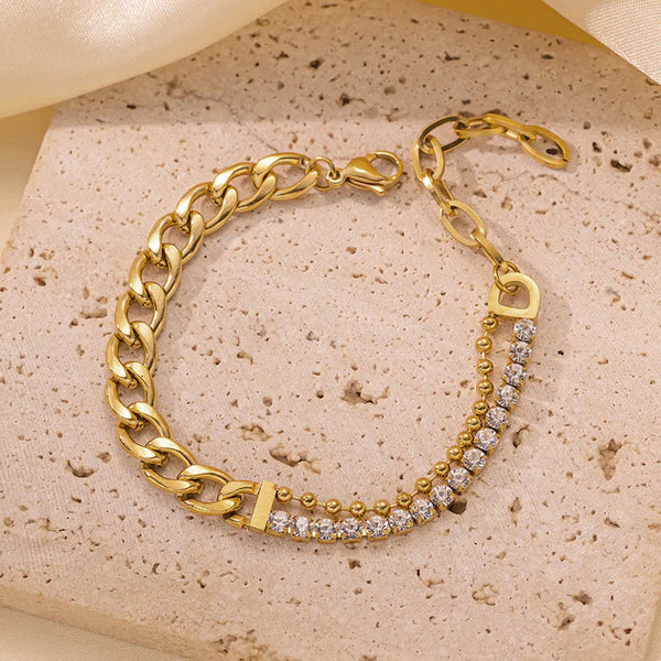 Dual Charm Gold Chain Bracelet with Stones – Anti Tarnish Jewellery