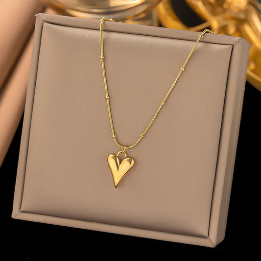 Gold-Plated Heart Anti Tarnish Pendant Necklace & Earrings Set For Women