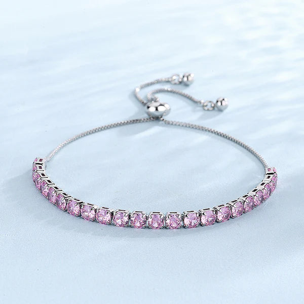 Pink Stone Adjustable Anti Tarnish Silver Bracelet For Women