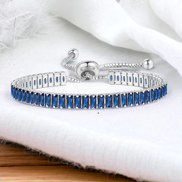 Anti Tarnish Silver Blue Stone Adjustable Bracelet For Woman
