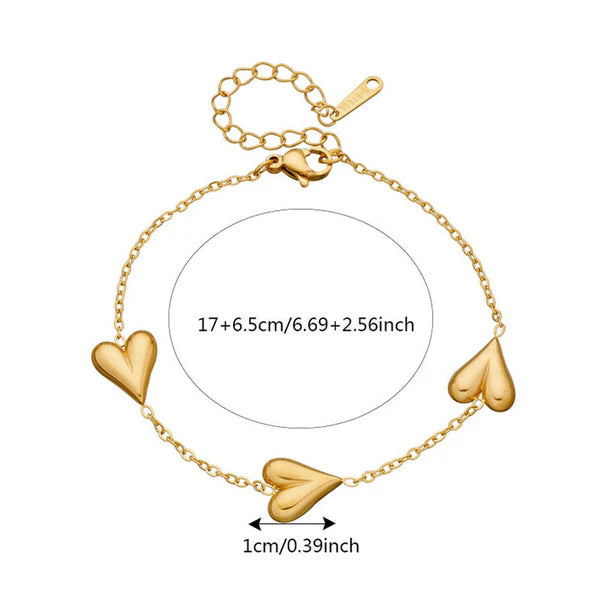 Gold-Plated Dangling Heart Anti Tarnish Bracelet for Women