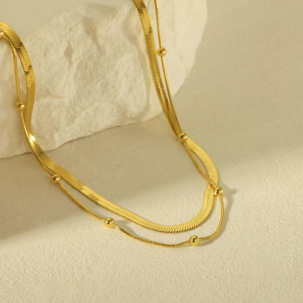 Dual Layer Gold-Plated Anti Tarnish Chain Necklace for Women