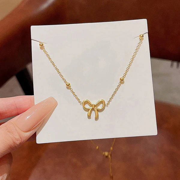 Dainty Gold Plated Bow Pendant Anti-Tarnish Necklace