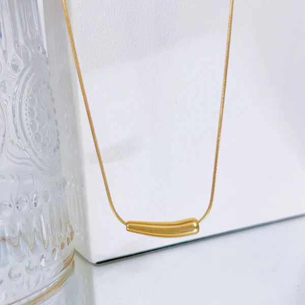Gold Bar Tube Anti Tarnish Chain Necklace For Women