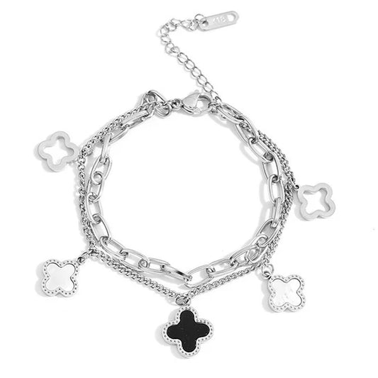 Anti Tarnish Clover Charm Silver Bracelet for Women
