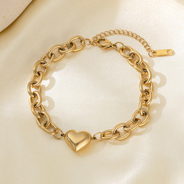 Anti Tarnish Gold-Plated Heart Charm Bracelet for Women