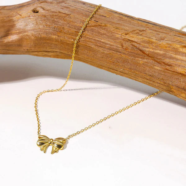 Elegant Gold-Plated Bow Anti Tarnish Pendant Necklace For Women