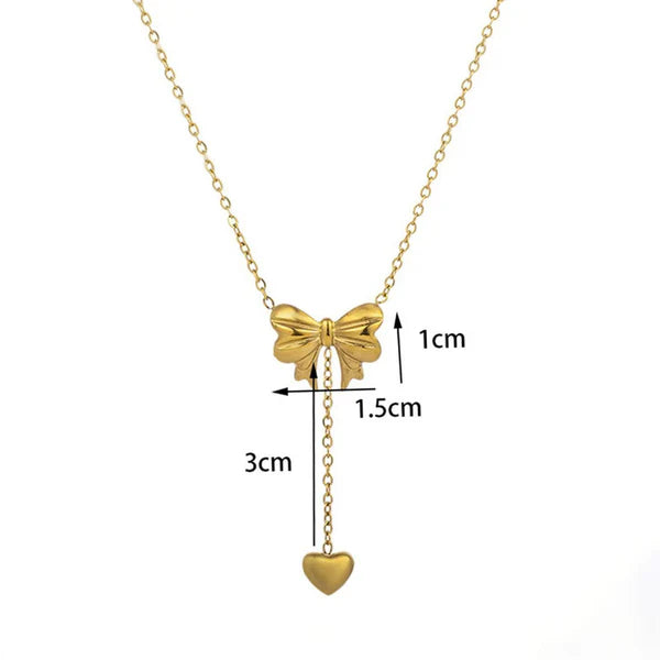 Gold-Plated Bow & Heart Anti Tarnish Pendant Chain For Women