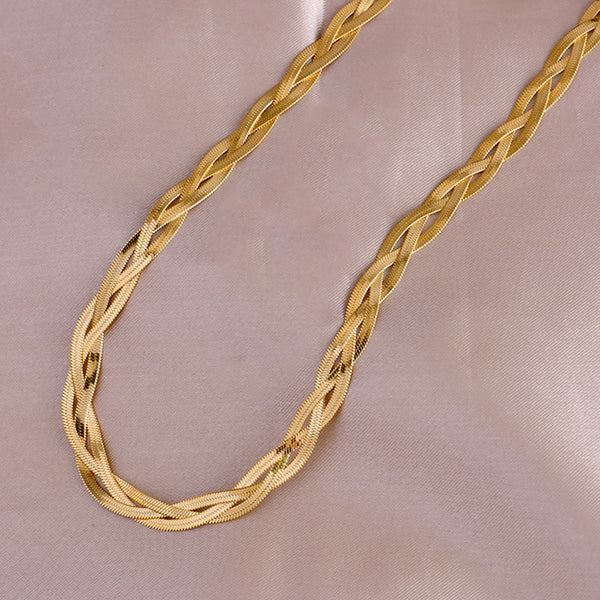 Gold-Plated Anti Tarnish Thick Snake Chain Triple Strand Necklace For Women