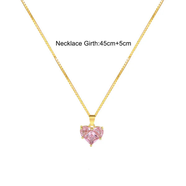 Gold Plated Pink Heart Anti Tarnish Pendant Necklace For Women