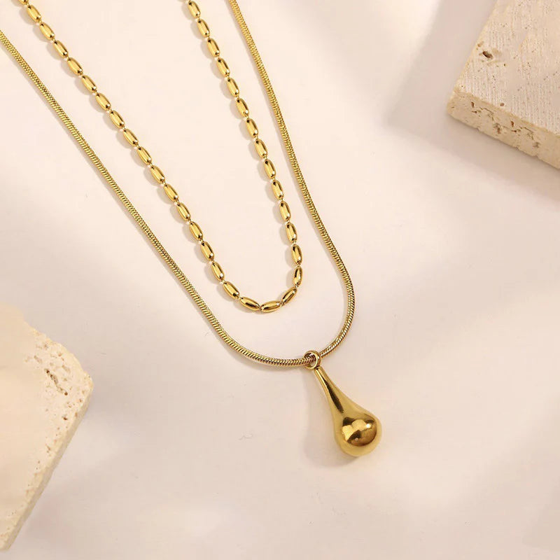 Gold-Plated Anti Tarnish Minimalistic Teardrop Layered Necklace/Pendant