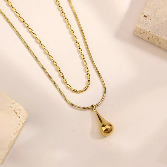Gold-Plated Anti Tarnish Minimalistic Teardrop Layered Necklace/Pendant