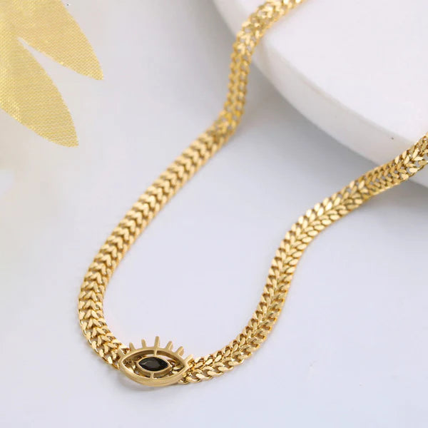 Anti Tarnish Gold-Plated Evil Eye Statement Necklace For Woman