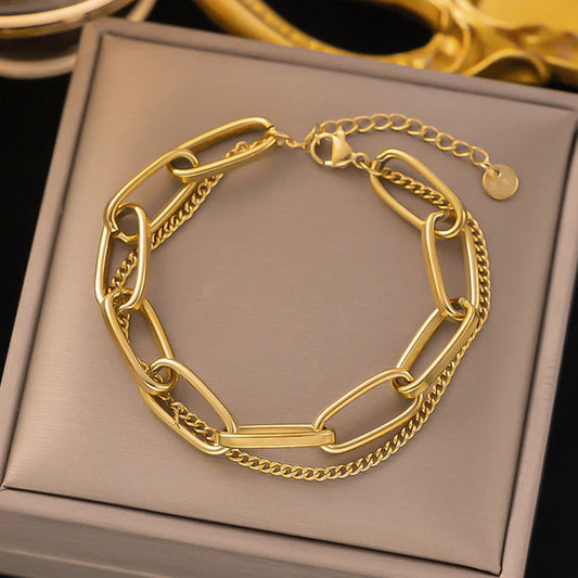 Anti Tarnish Dual Chain Gold Plated Bracelet for Women