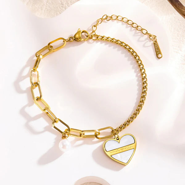 Gold-Plated Heart Charm Bracelet with Pearl | Dainty Jewelry for Women