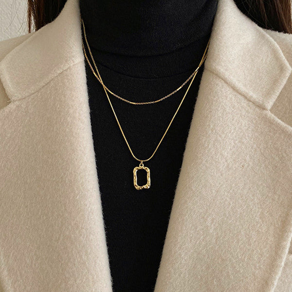 Gold Plated Textured Pendant Layered Chain – Anti Tarnish Jewellery For Women