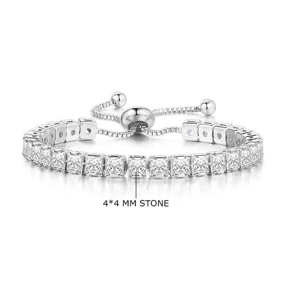 Anti Tarnish Royal Silver Adjustable CZ Bracelet For Women