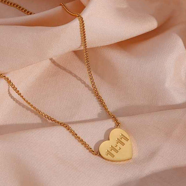 Gold-Plated 11:11 Heart Anti Tarnish Pendant Necklace For Women