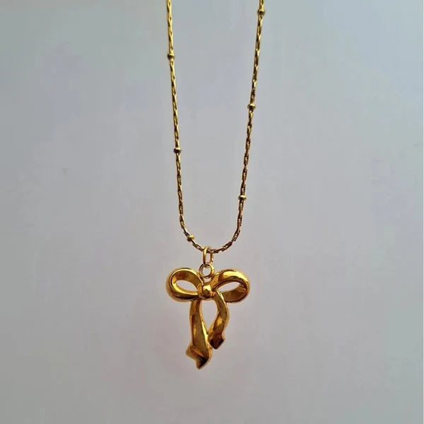Gold Bow Anti Tarnish Pendant Necklace For Women