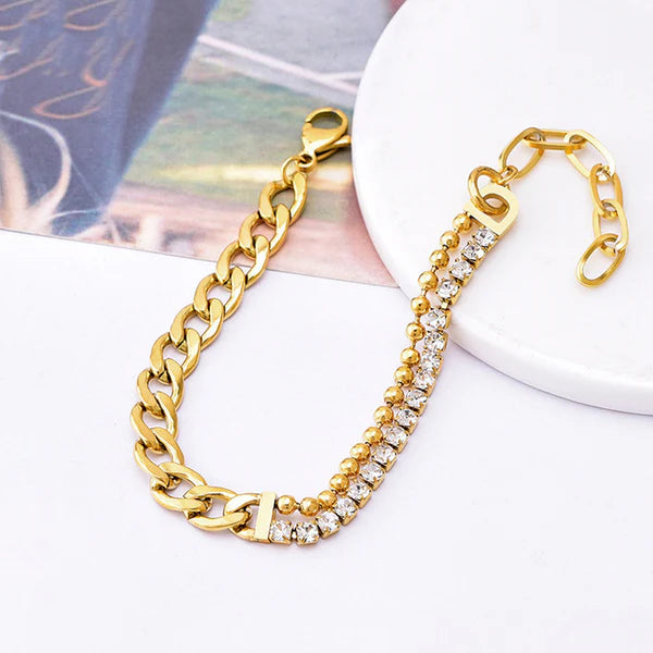 Dual Charm Gold Chain Bracelet with Stones – Anti Tarnish Jewellery
