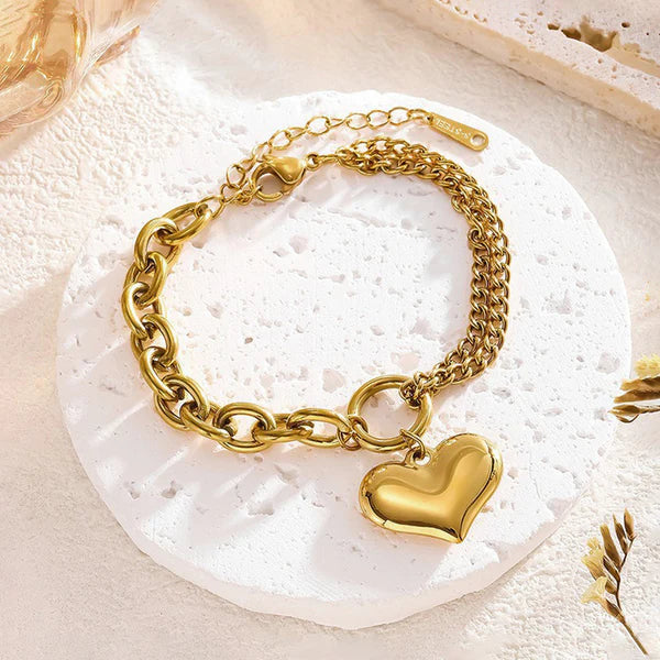 Anti Tarnish Bold Heart Charm Bracelet