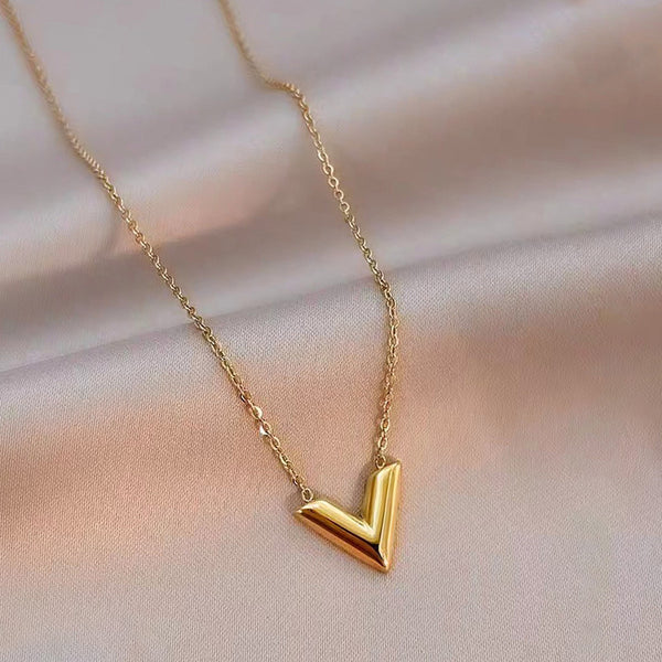 Gold-Plated V Pendant Necklace for Women