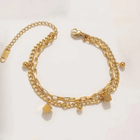 Layered Gold Charm Bracelet – Anti-Tarnish For Woman