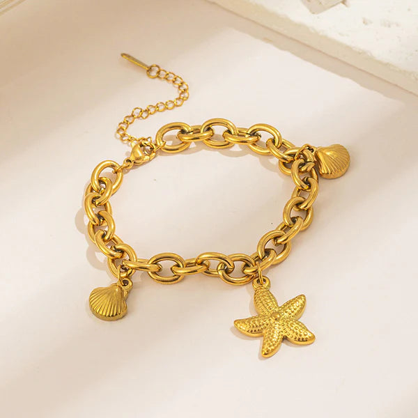 Gold-Plated Starfish Charm Anti Tarnish Bracelet for Women