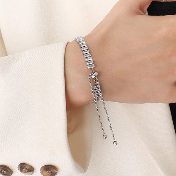 Silver Adjustable American Diamond Bracelet