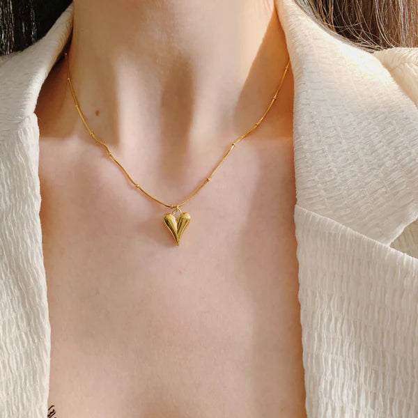 Gold-Plated Heart Anti Tarnish Pendant Necklace & Earrings Set For Women