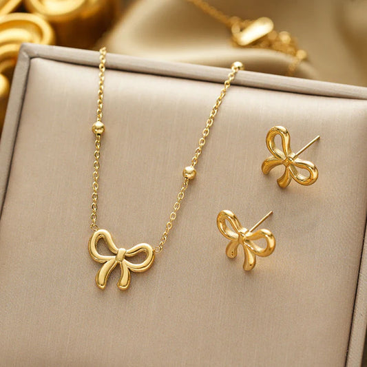 Gold Plated Anti-Tarnish Bow Jewelry Set for Women